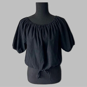 Oak +  Fort Black Puff Sleeve Cropped Blouse